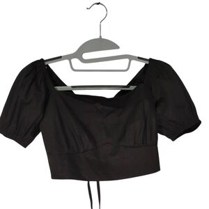 Shasa Black Crop Top with Lace Up Back